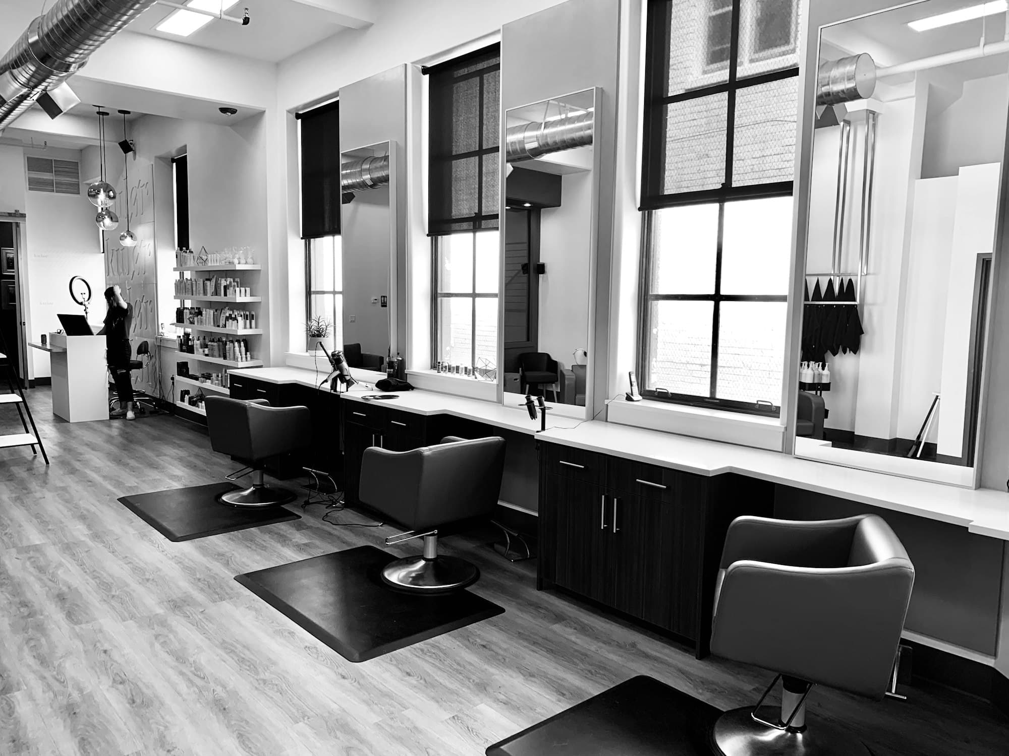 Quiet salon station in soft light